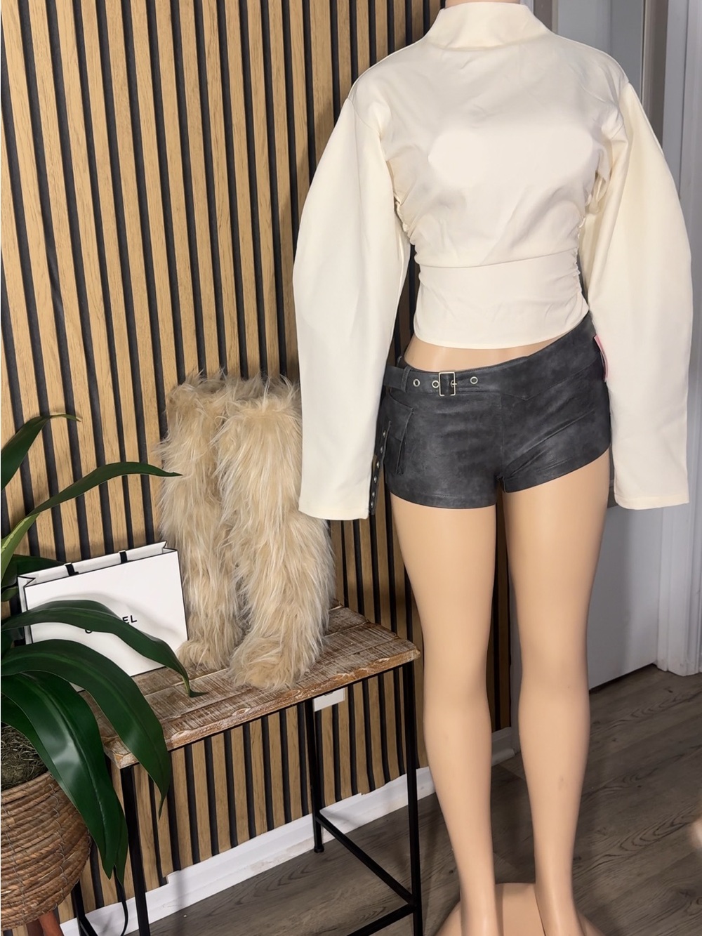 Women’s Black Faux-Leather High-Rise Shorts
